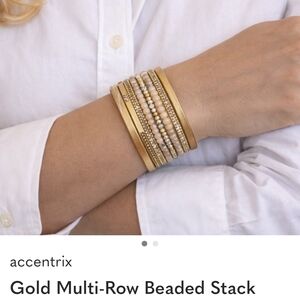 Accentrix Gold + Cream Multi-Row Beaded Stack Bracelet